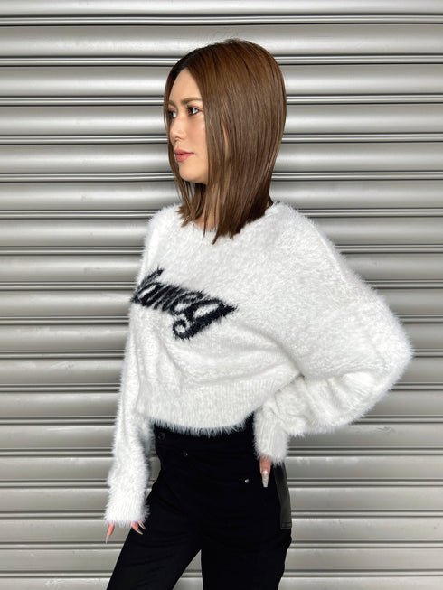 ロゴシャギーニットトップス